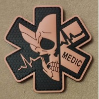 PVC патч Medic Skull EMT Star (MEDIC) (3D), black/brown, 7x7 cm, velcro