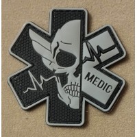 PVC патч Medic Skull EMT Star (MEDIC) (3D), black/grey, 7x7 cm, velcro