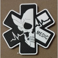 PVC патч Medic Skull EMT Star (MEDIC) (3D), black/white, 7x7 cm, velcro, luminius