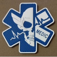 PVC патч Medic Skull EMT Star (MEDIC) (3D), blue/white, 7x7 cm, velcro, luminius