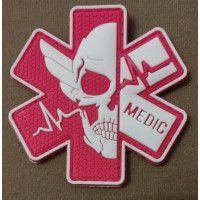 PVC патч Medic Skull EMT Star (MEDIC) (3D), red/white, 7x7 cm, velcro, luminius